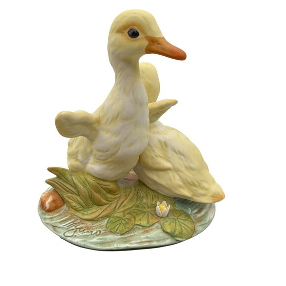 Vtg Homco Masterpiece Porcelain Ducklings Lilypad Signed by Mizuno 1982 Easter S - Picture 3 of 11
